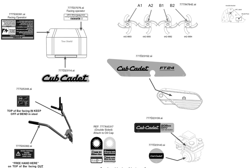 Label Map Diagram and Parts List for FT24 (21B34M8710)(2019) Cub Cadet Tiller